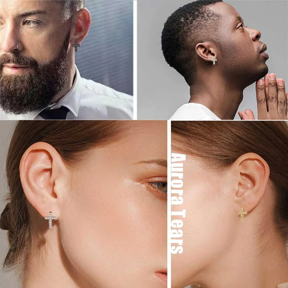 Classic Small Cross Stud Earrings Women Mens Jewelry Sterling Silver