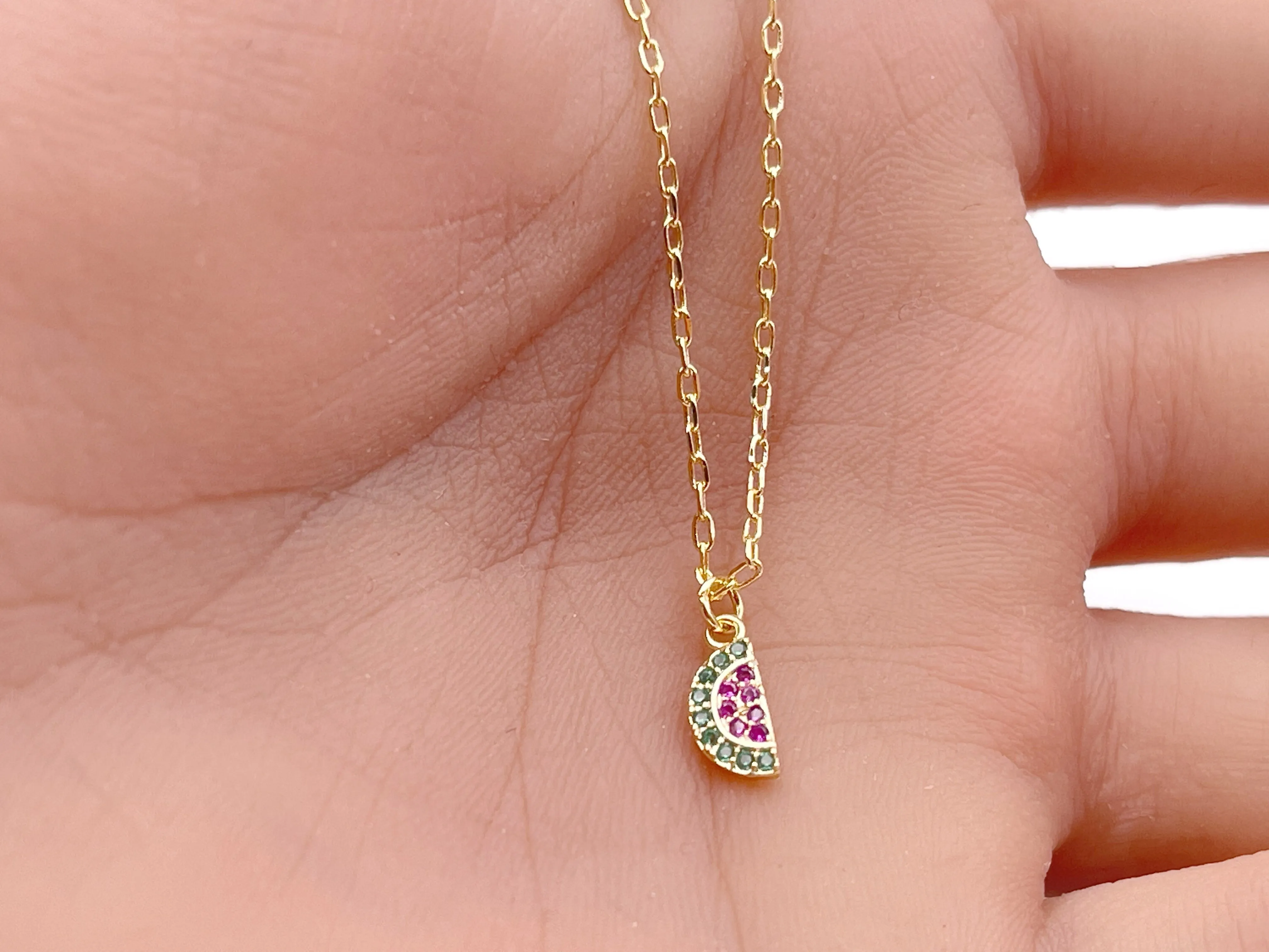 Dainty Gold Filled Watermelon Charm Anklet Bracelet for Women