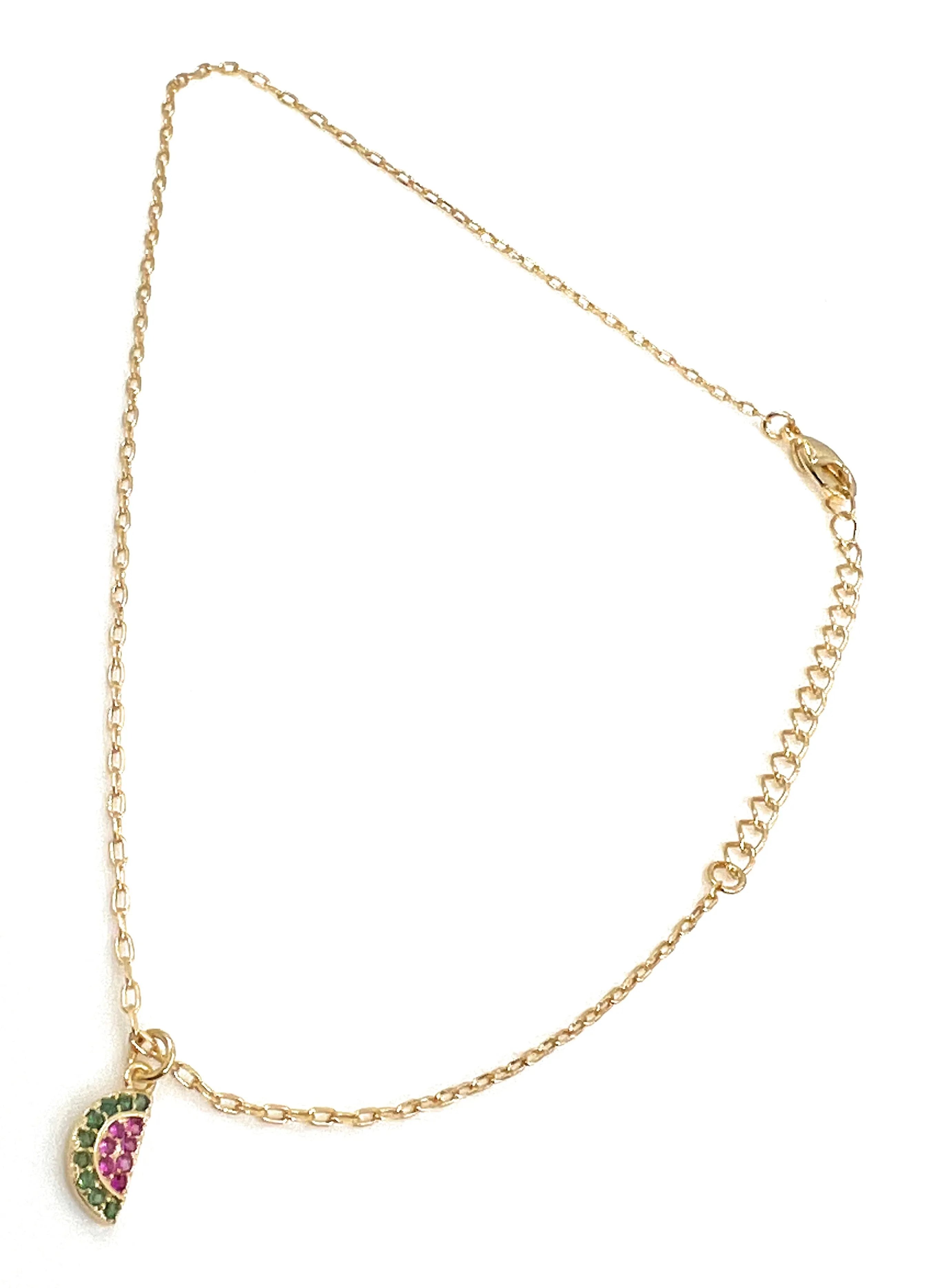 Dainty Gold Filled Watermelon Charm Anklet Bracelet for Women