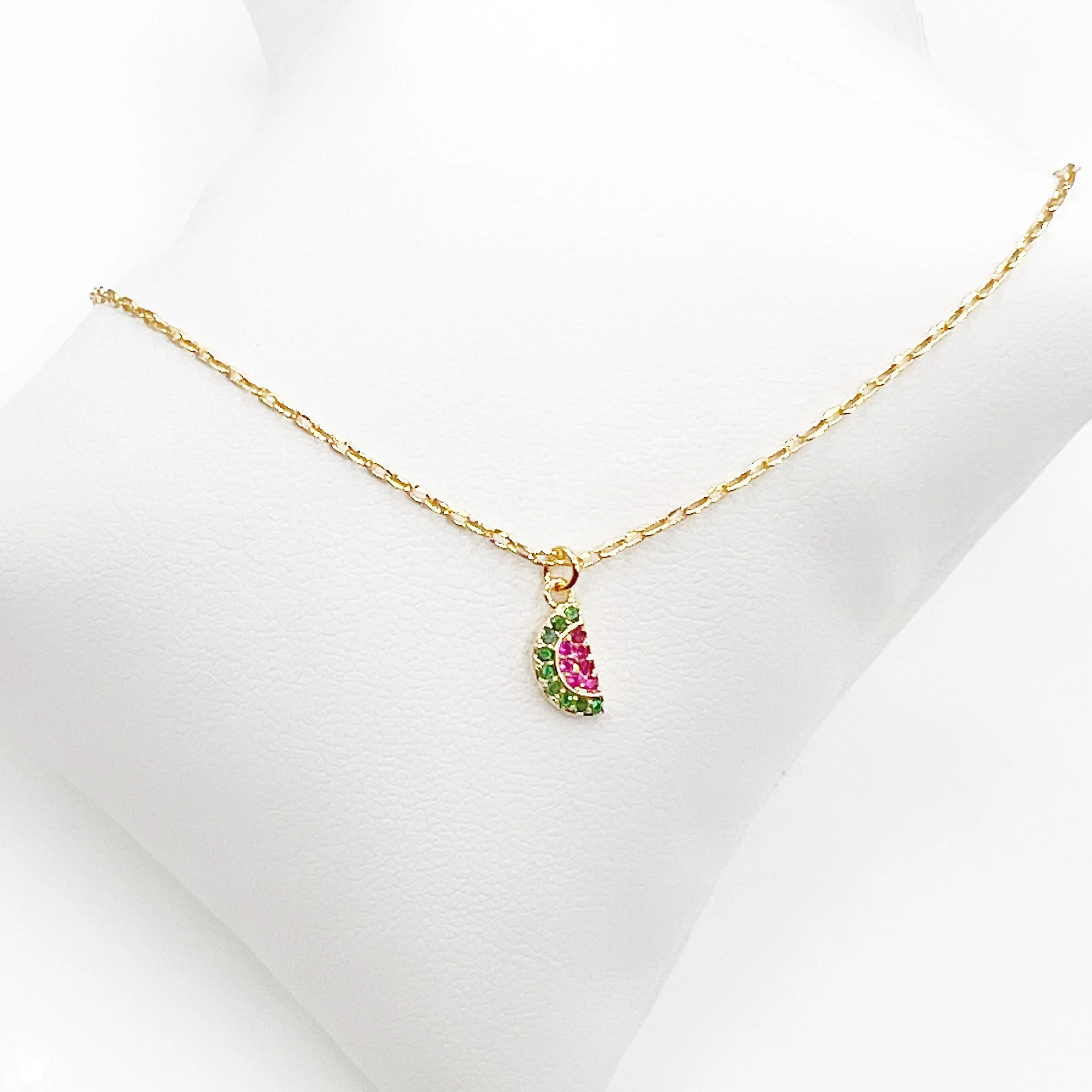 Dainty Gold Filled Watermelon Charm Anklet Bracelet for Women