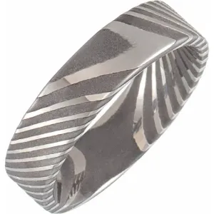 Damascus Steel Flat Shape 6 mm Patterned Comfort Fit Band