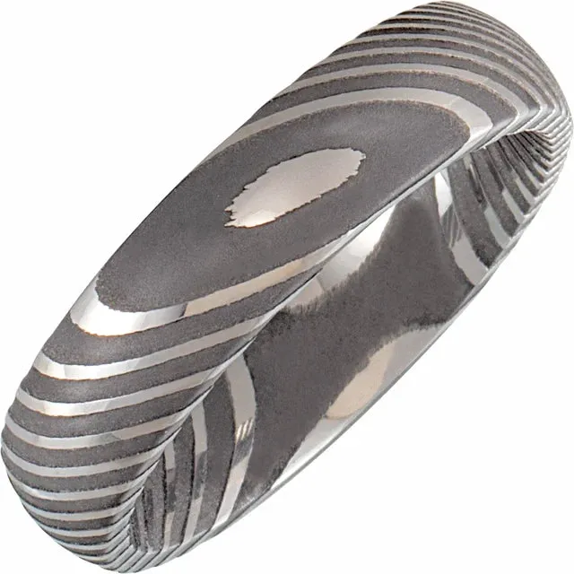 Damascus Steel Flat Shape 6 mm Patterned Comfort Fit Band