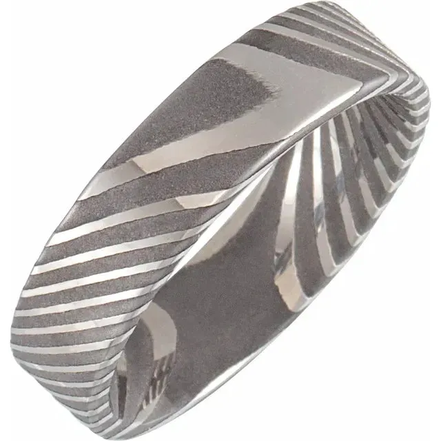 Damascus Steel Flat Shape 6 mm Patterned Comfort Fit Band