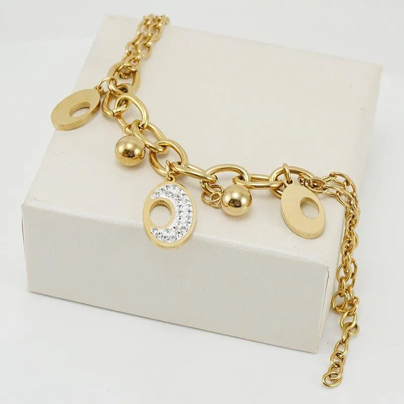 Delicate Gold Heart Charm Bracelet with Cubic Zirconia