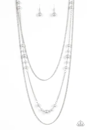 Diva Dilemma Silver Pearl and Chain Necklace - Paparazzi Accessories
