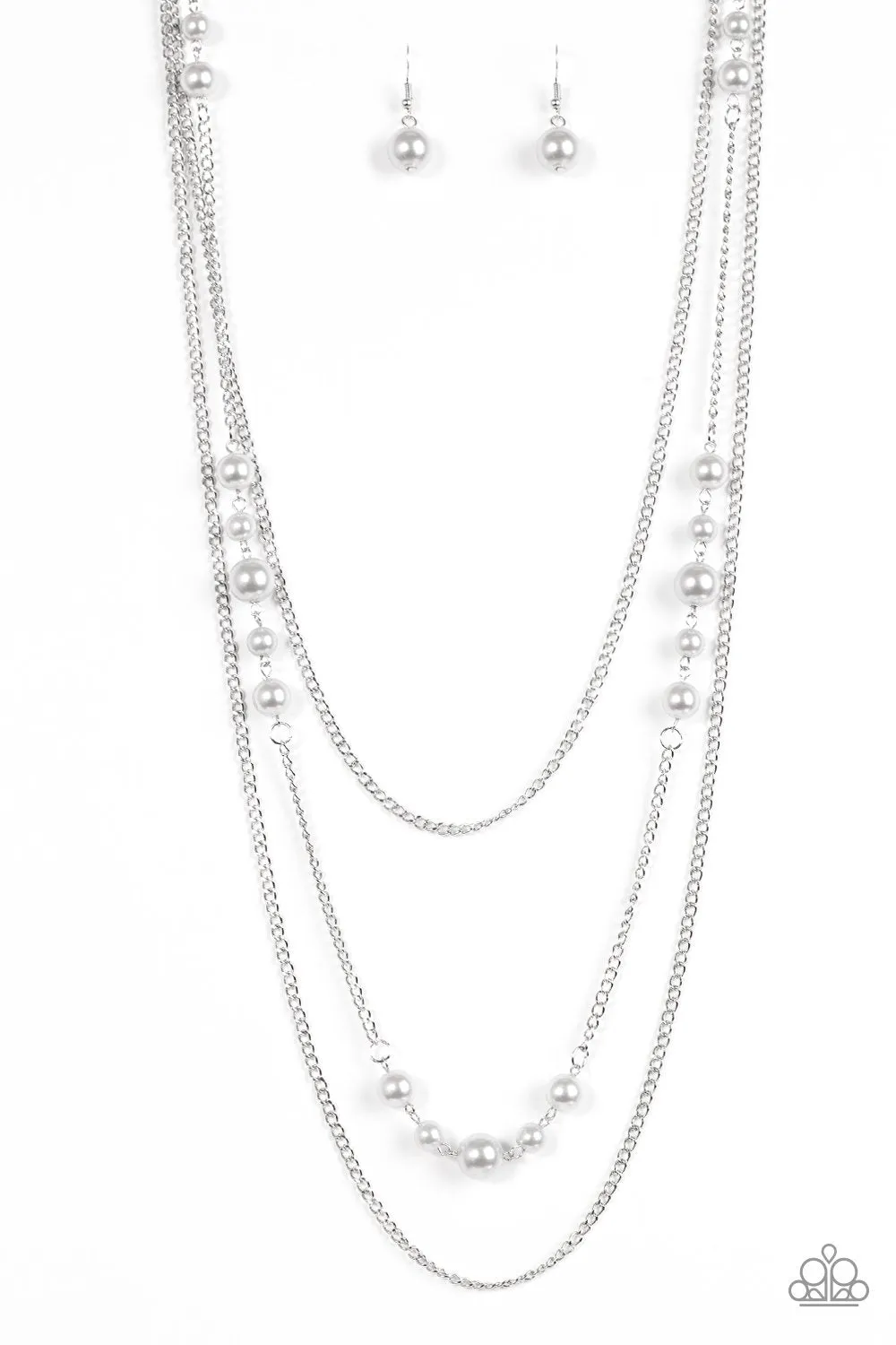 Diva Dilemma Silver Pearl and Chain Necklace - Paparazzi Accessories
