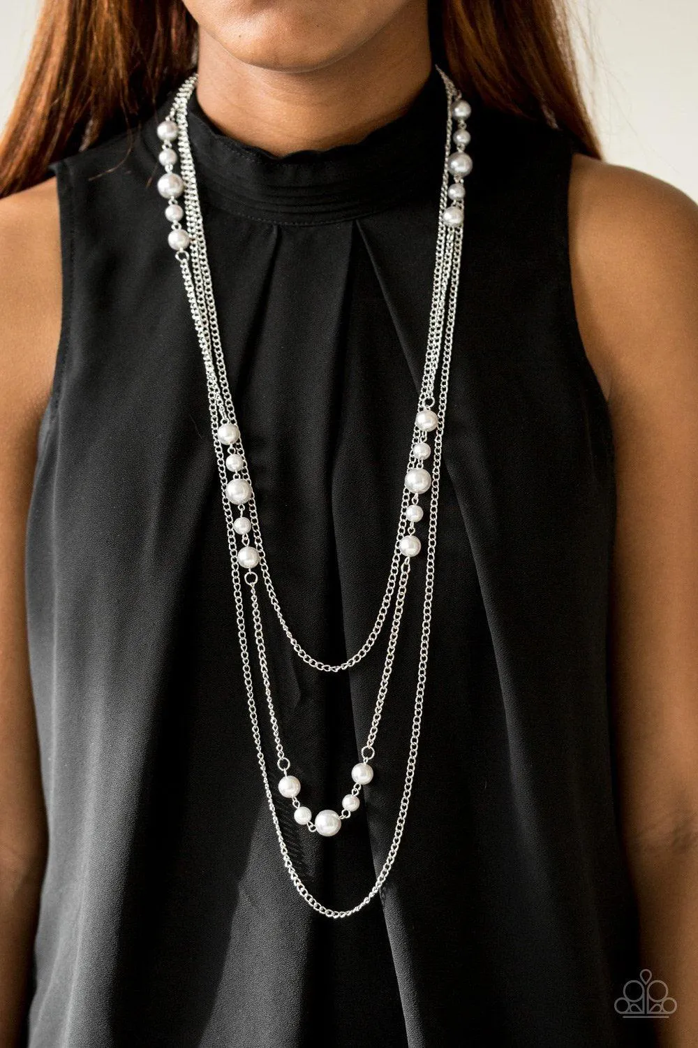 Diva Dilemma Silver Pearl and Chain Necklace - Paparazzi Accessories