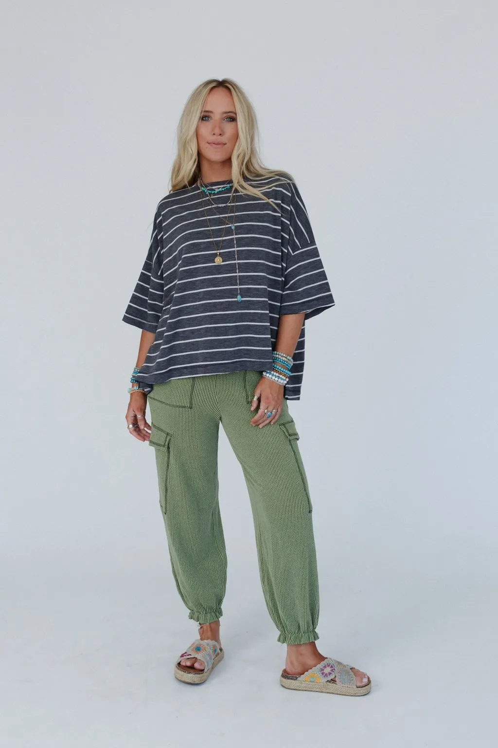 Dreamy Daze Striped Top - Charcoal