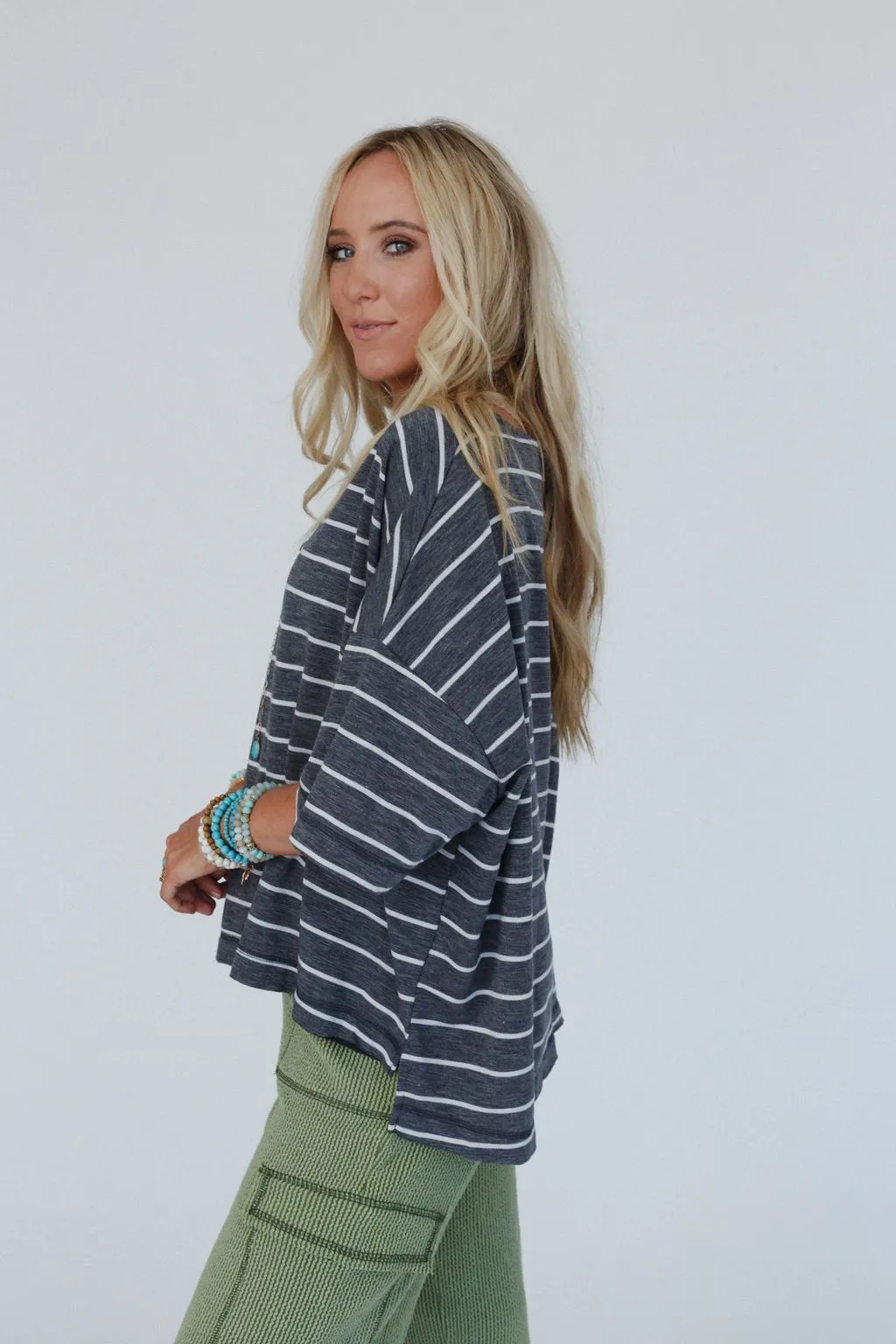 Dreamy Daze Striped Top - Charcoal