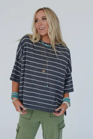 Dreamy Daze Striped Top - Charcoal