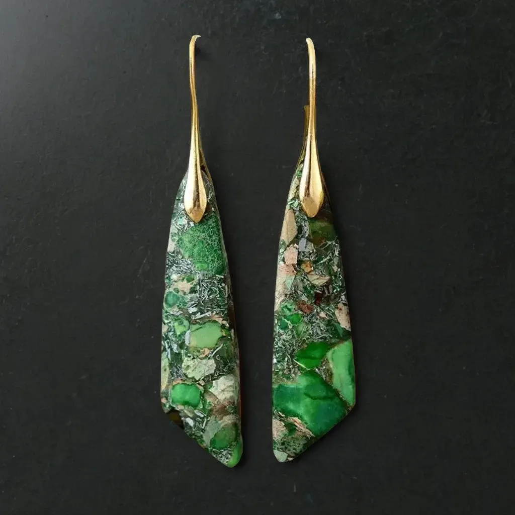 Drop Earrings Green Imperial Jasper Gemstone Earrings