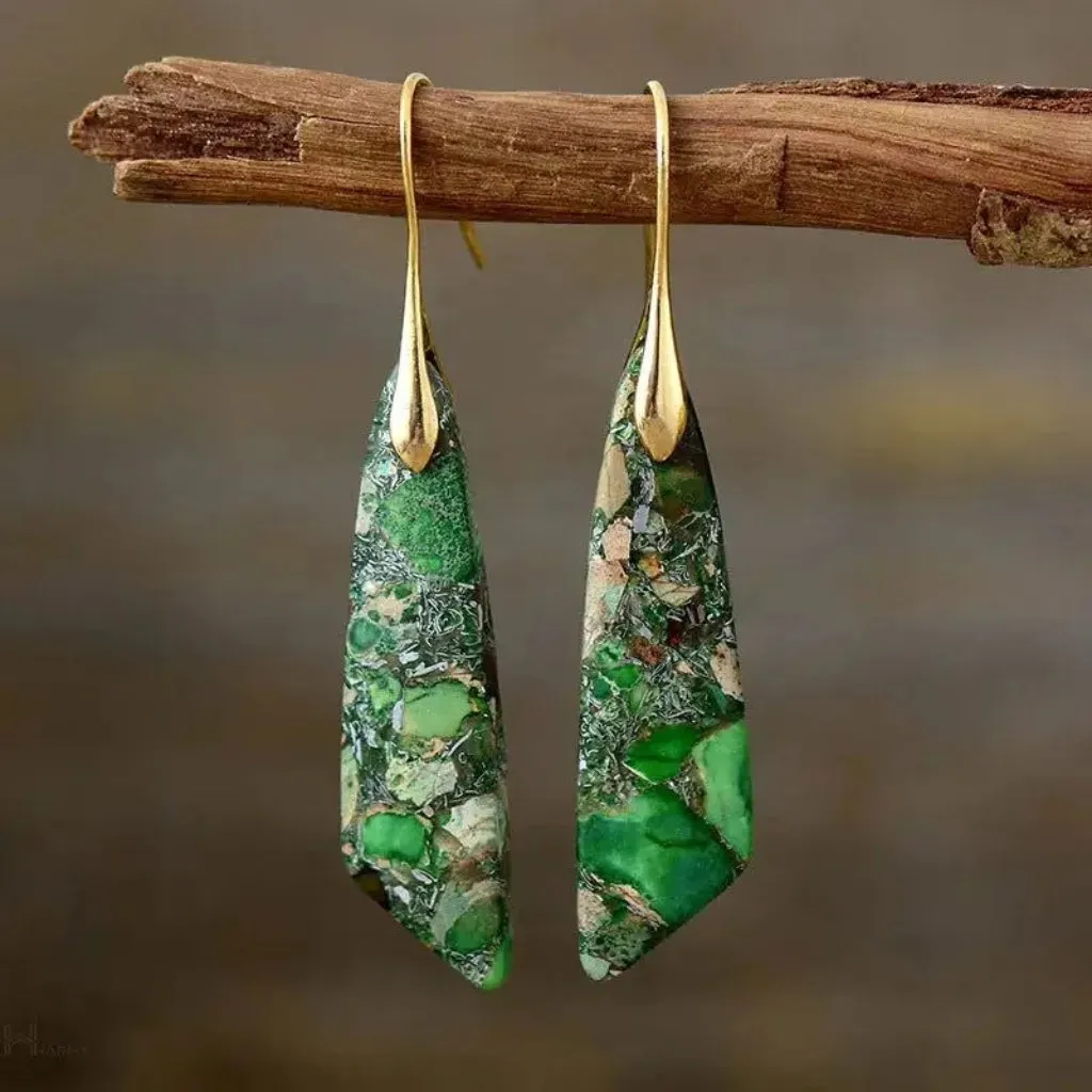 Drop Earrings Green Imperial Jasper Gemstone Earrings