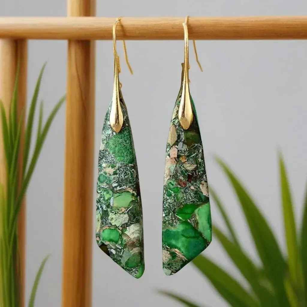 Drop Earrings Green Imperial Jasper Gemstone Earrings