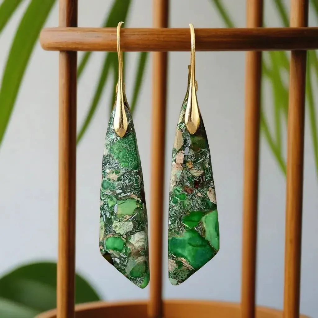 Drop Earrings Green Imperial Jasper Gemstone Earrings