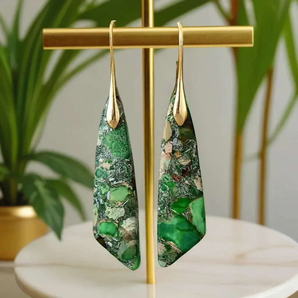 Drop Earrings Green Imperial Jasper Gemstone Earrings