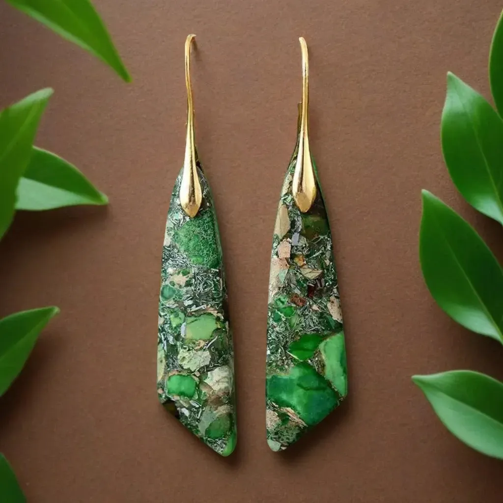 Drop Earrings Green Imperial Jasper Gemstone Earrings