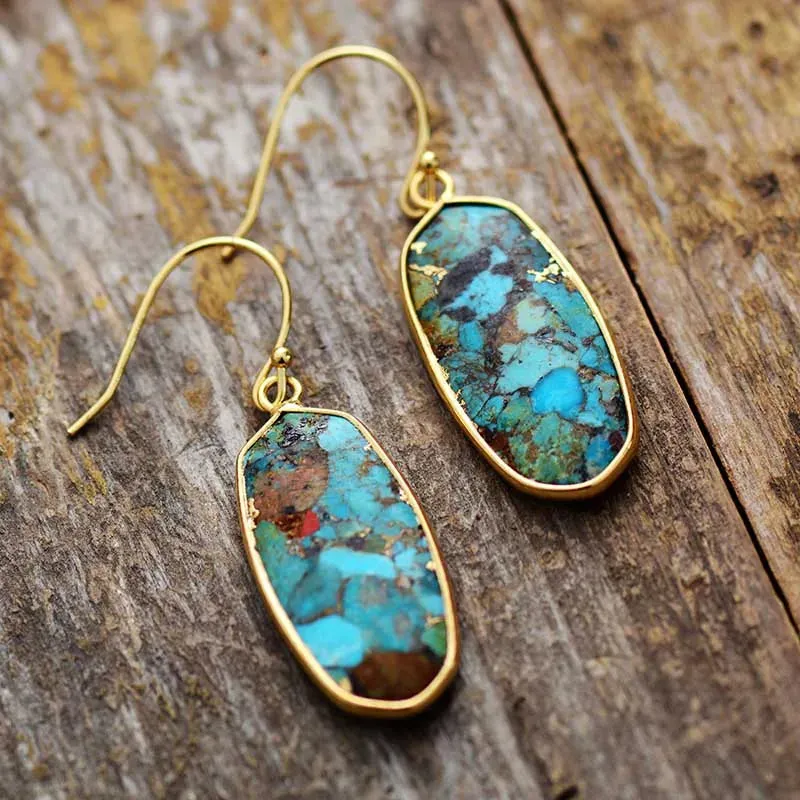 Elegant Turquoise Stone Classic Earrings - Handmade, Bohemian Style