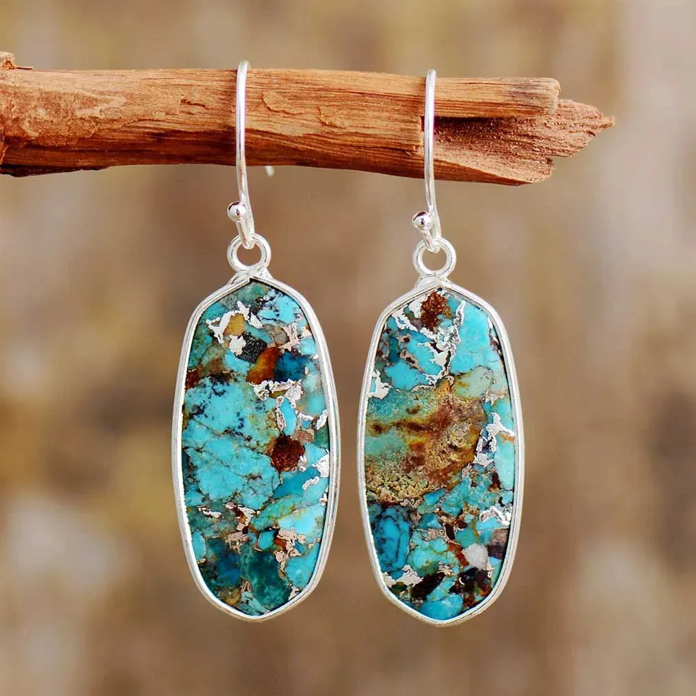 Elegant Turquoise Stone Classic Earrings - Handmade, Bohemian Style