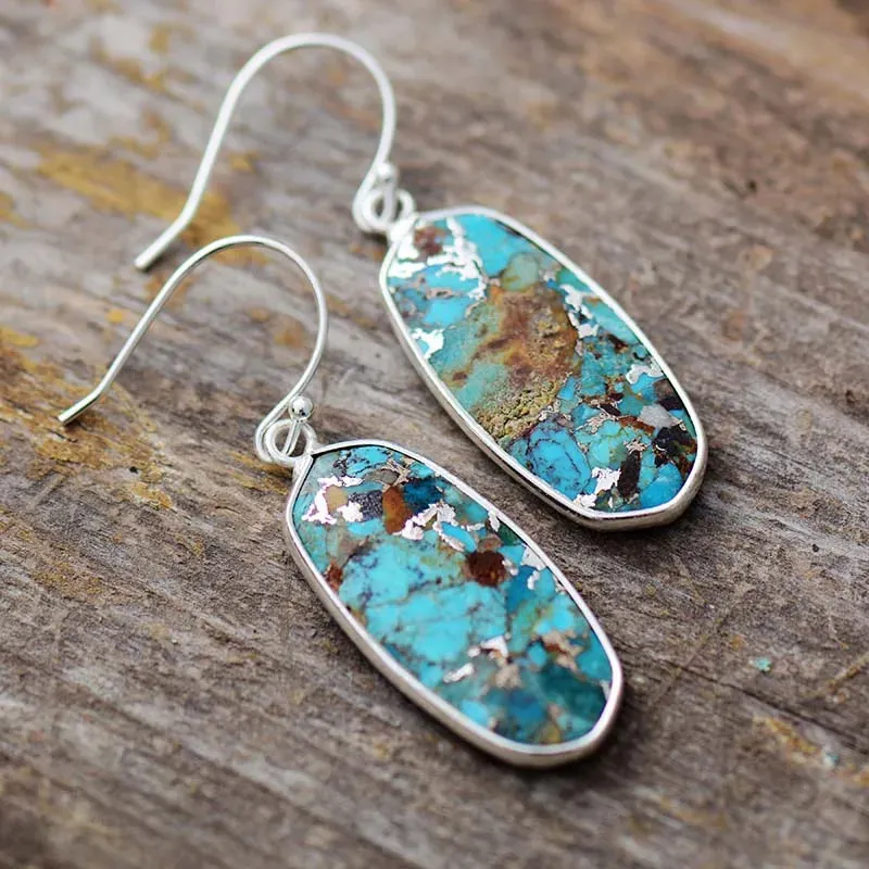 Elegant Turquoise Stone Classic Earrings - Handmade, Bohemian Style