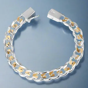 Elegant Two-Tone Open Curb Link Bracelet with 18K Gold Accent Unisex