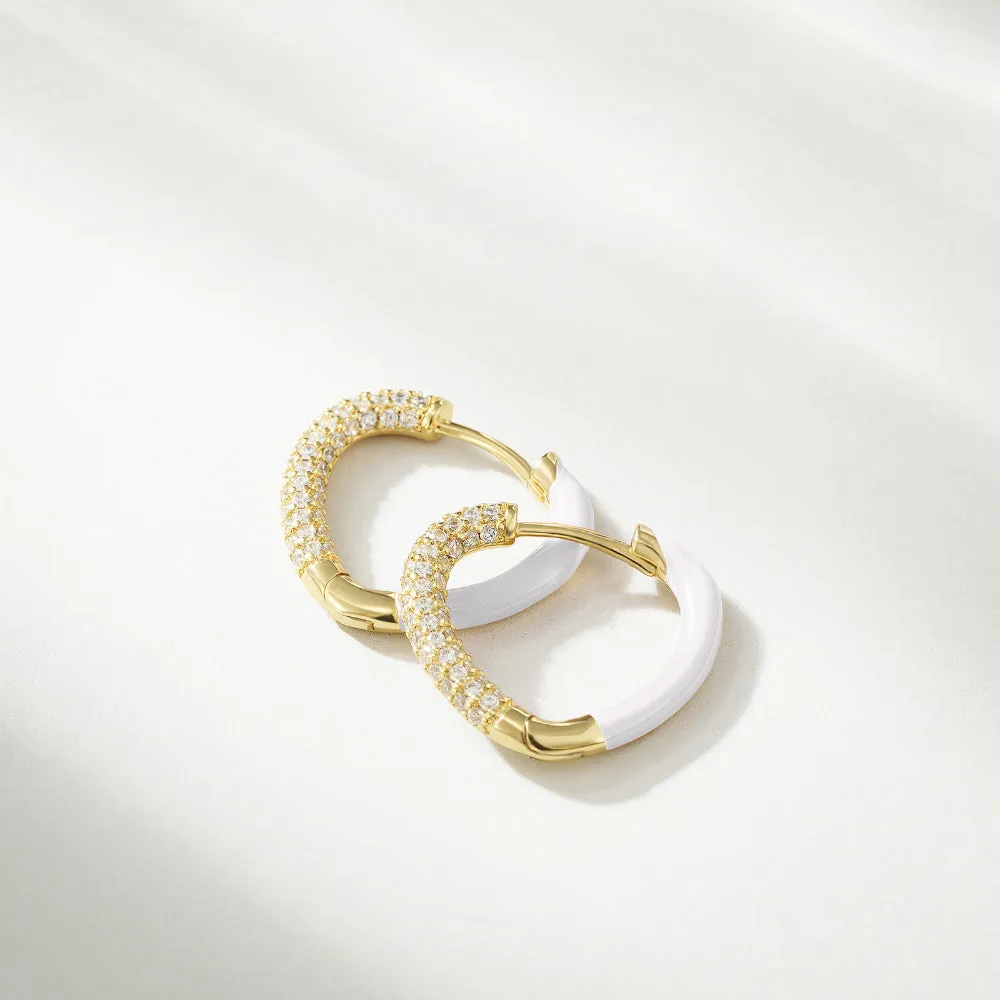 Enamel Huggie Hoop Earrings-White