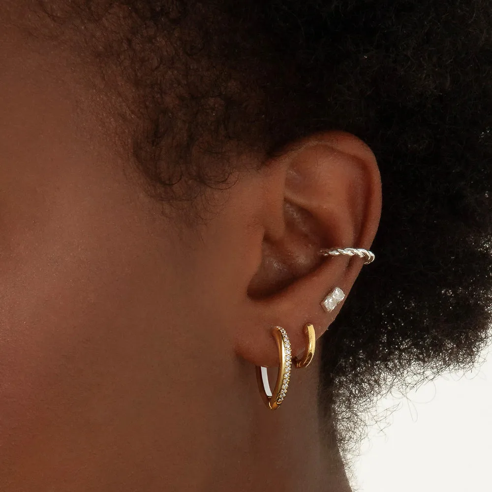 Enamel Huggie Hoop Earrings-White