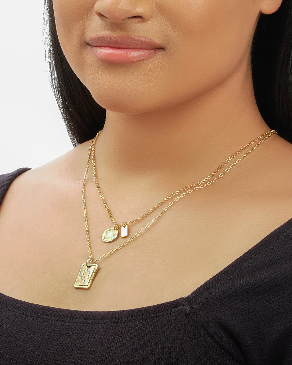 Engraved Disc & Tag Layered Necklace