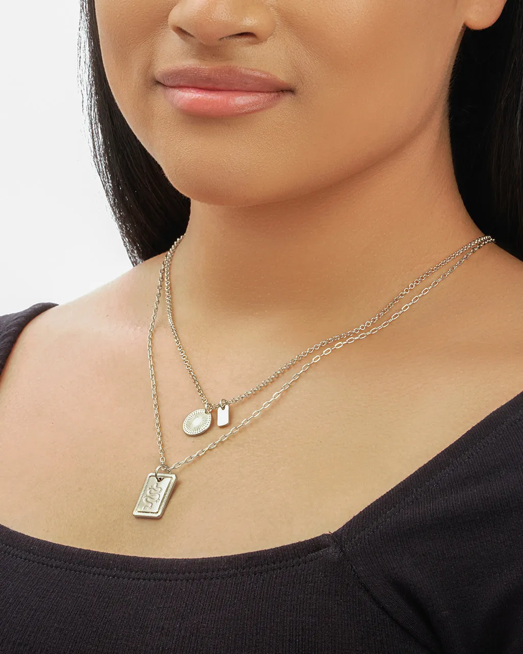 Engraved Disc & Tag Layered Necklace