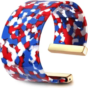 FAERLIIRY American Flag Bracelets Wide Cuff Bangle Bracelet for Women Acrylic Resin Bangle Bracelet Statement Adjustable Bracelet Patriotic Independence Day Accessory Gifts (Red White Blue)