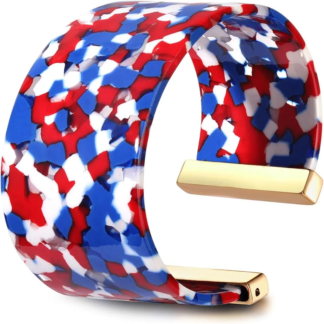 FAERLIIRY American Flag Bracelets Wide Cuff Bangle Bracelet for Women Acrylic Resin Bangle Bracelet Statement Adjustable Bracelet Patriotic Independence Day Accessory Gifts (Red White Blue)