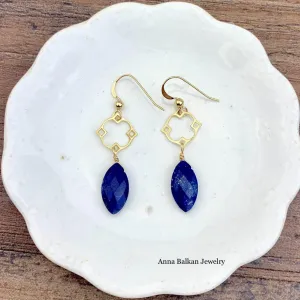 Filigree Earrings with Lapis Marquee Gem Drop