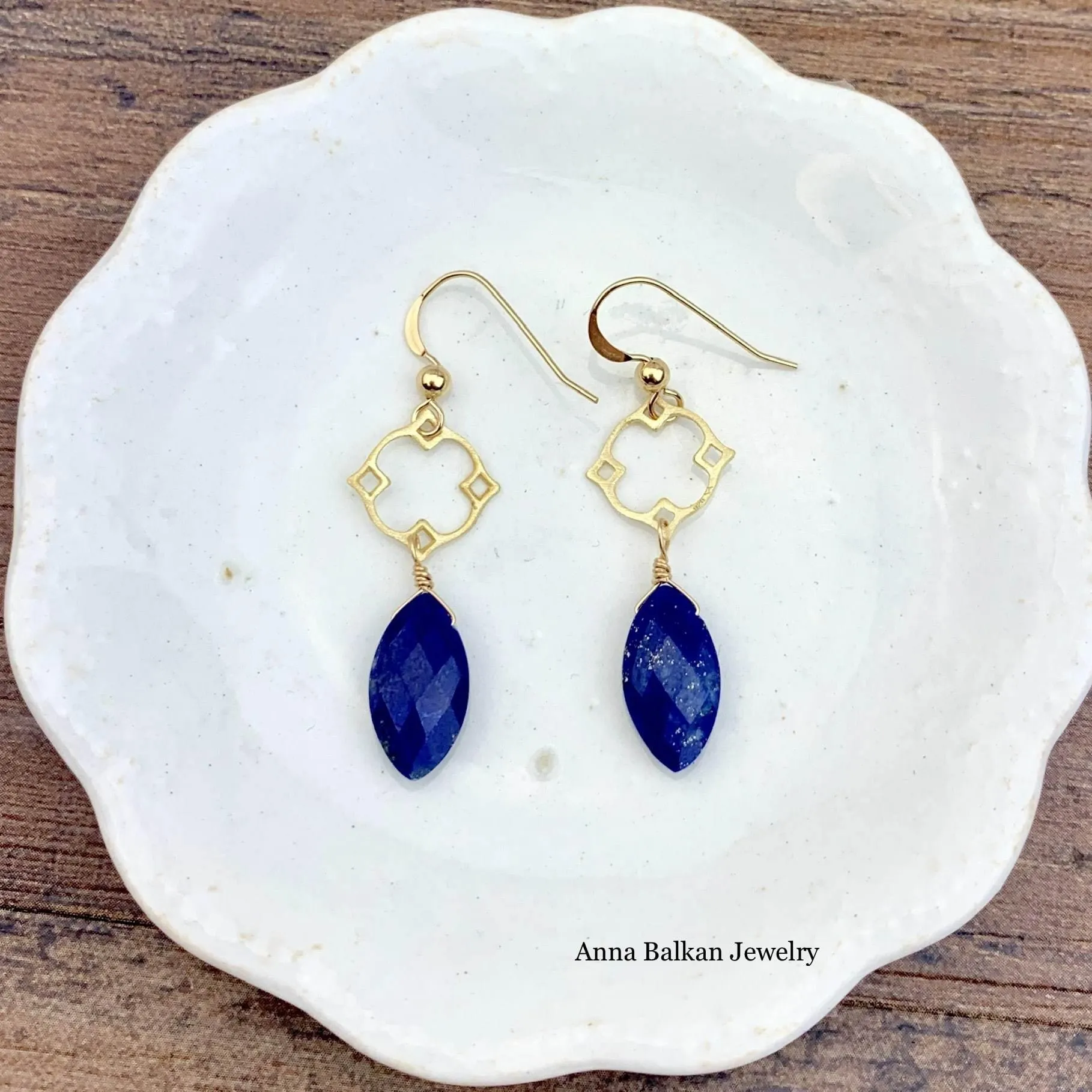 Filigree Earrings with Lapis Marquee Gem Drop