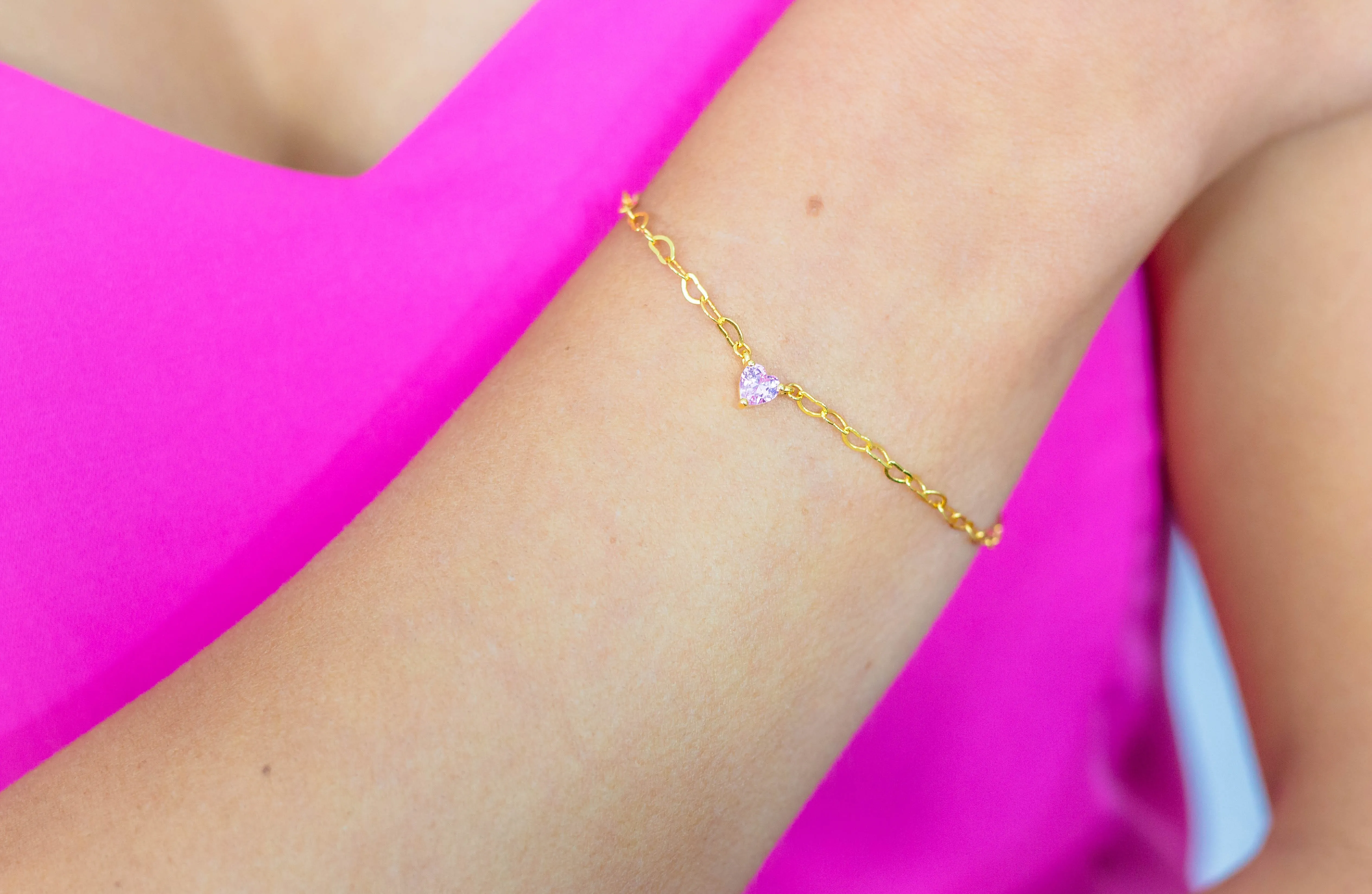 Georgini Sweetheart Heart Chain Bracelet Pink Gold