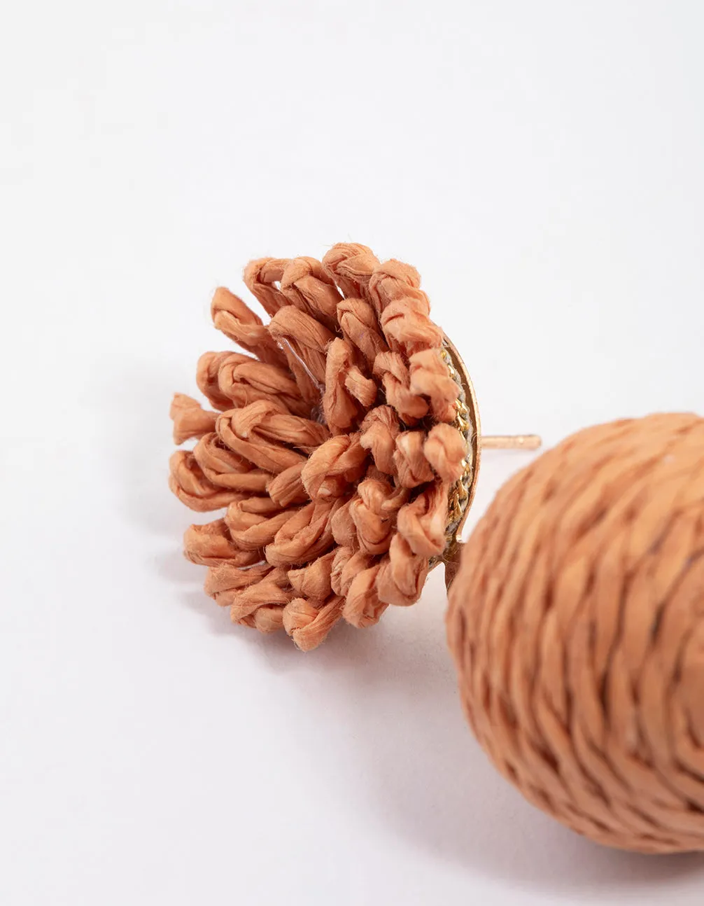 Gold Raffia Flower Ball Earrings