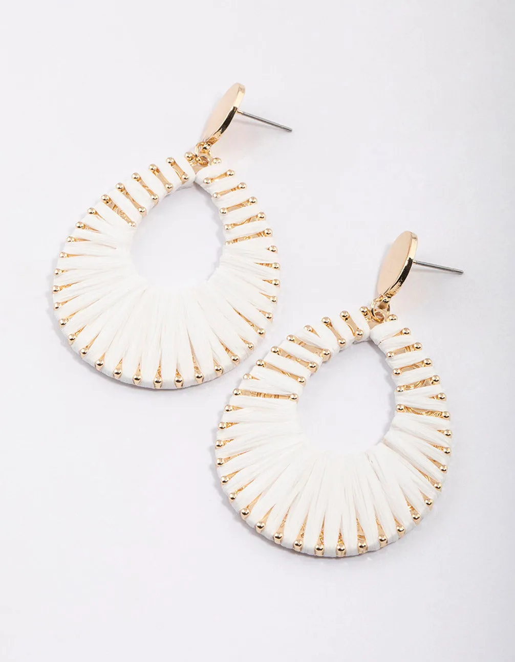 Gold Raffia Oval Drop Earrings