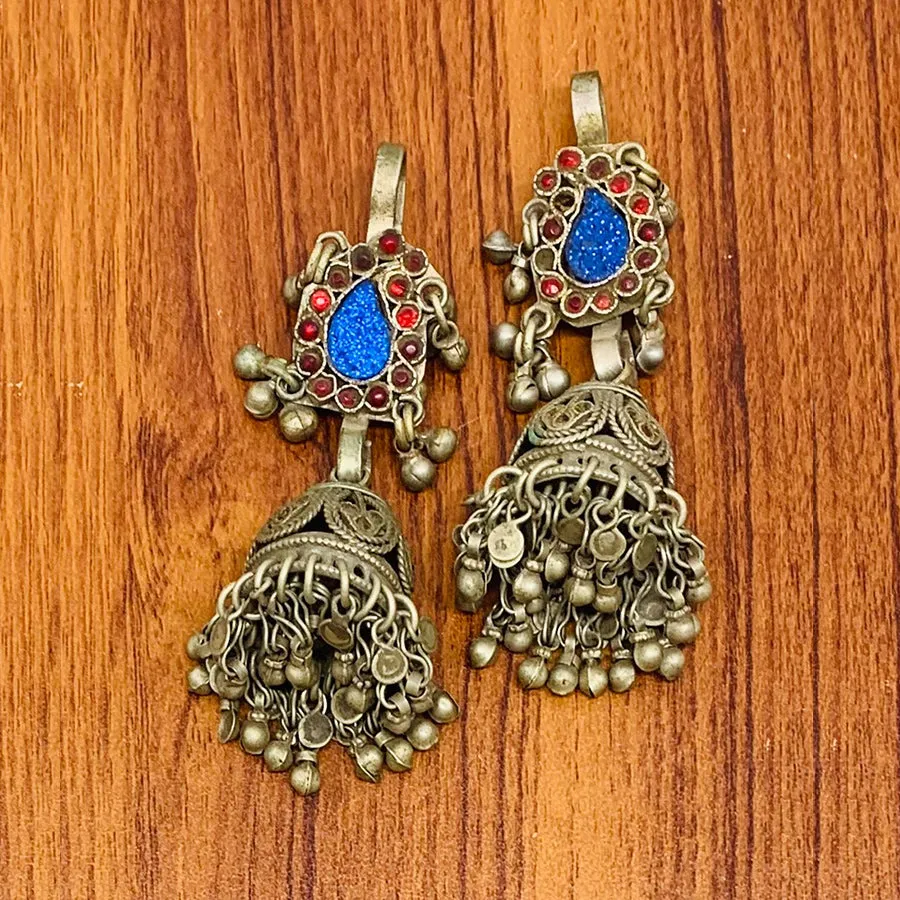 Handmade Jhumka Earrings with Glass Stones