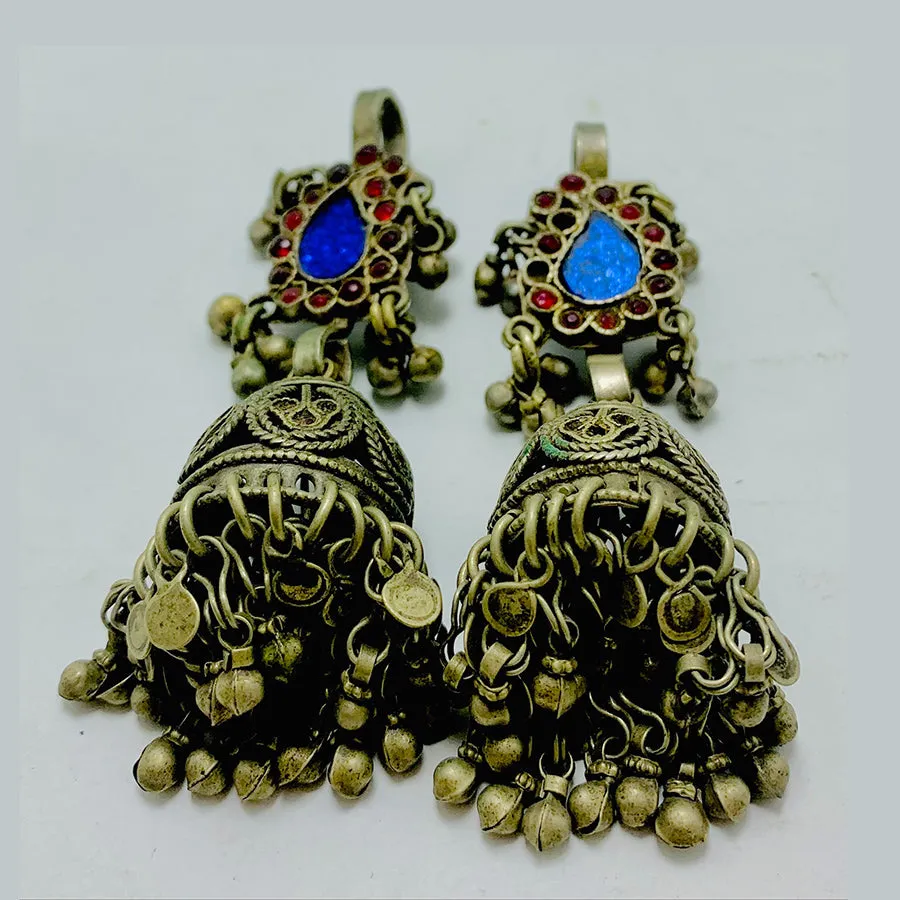 Handmade Jhumka Earrings with Glass Stones