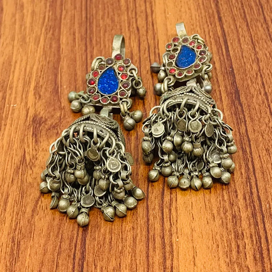 Handmade Jhumka Earrings with Glass Stones
