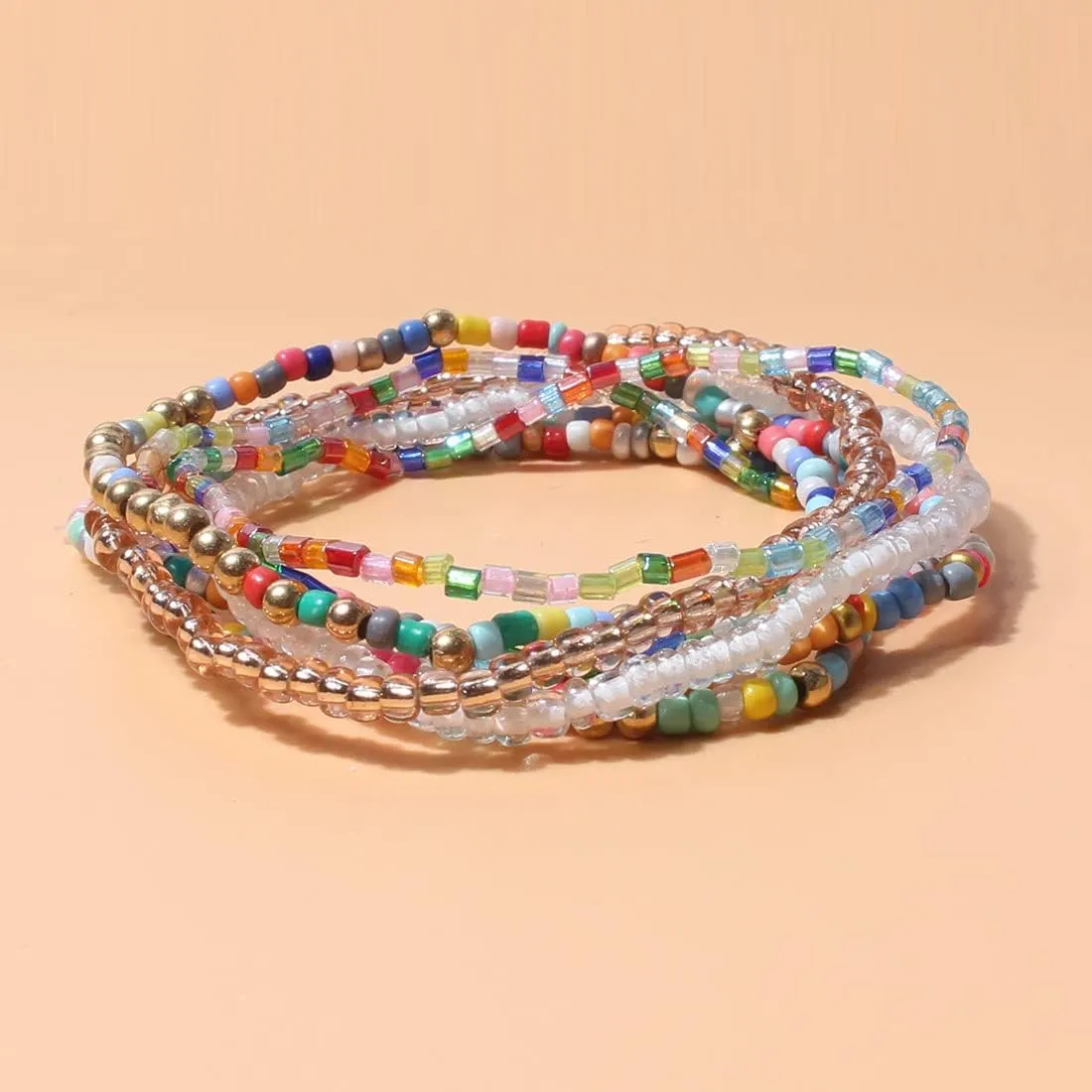 Handmade Stackable Beaded Bracelets for Women Layering Strand Colorful Beads Bracelets Set Boho Adjustable Muilty-layered Seed Stretch Wristbands Bangles Bracelets for Women Gifts Jewelry