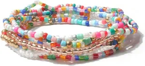 Handmade Stackable Beaded Bracelets for Women Layering Strand Colorful Beads Bracelets Set Boho Adjustable Muilty-layered Seed Stretch Wristbands Bangles Bracelets for Women Gifts Jewelry