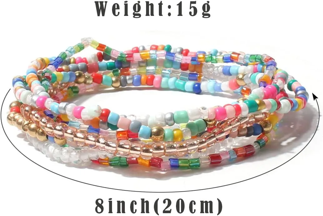 Handmade Stackable Beaded Bracelets for Women Layering Strand Colorful Beads Bracelets Set Boho Adjustable Muilty-layered Seed Stretch Wristbands Bangles Bracelets for Women Gifts Jewelry