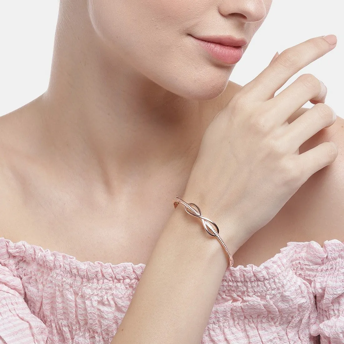 Infinity CZ Rose Gold Plated 925 Sterling Silver Kada Bracelet