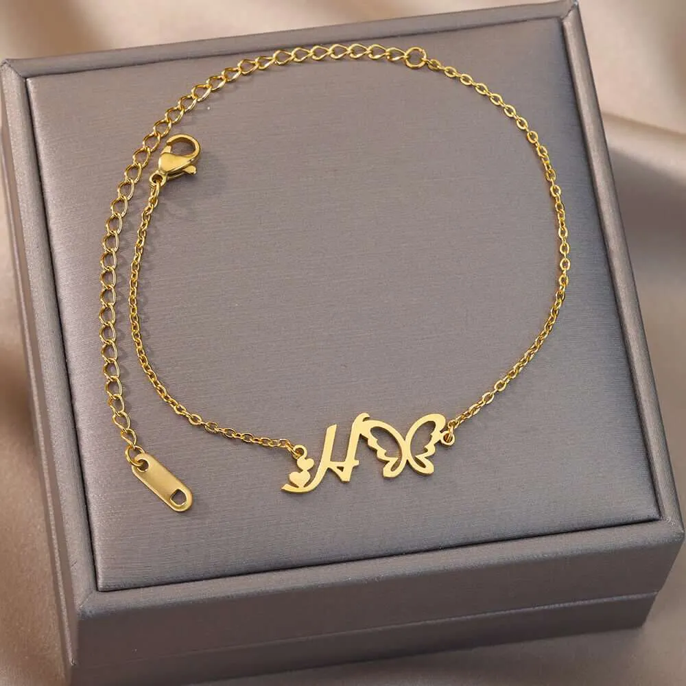 Initial Butterfly Anklet