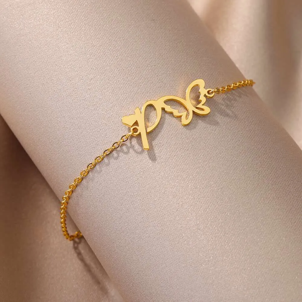 Initial Butterfly Anklet