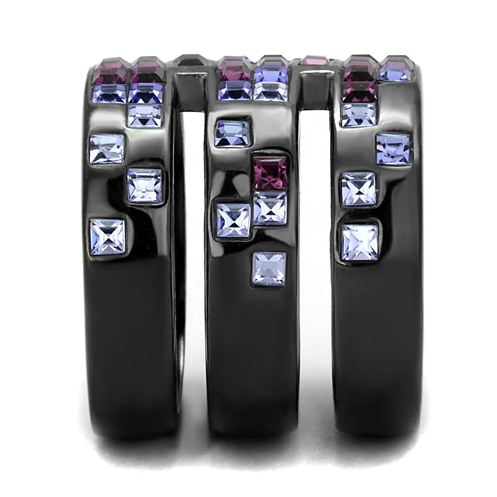 IP Light Black (IP Gun) Stainless Steel Ring with Top Grade Crystal in Multi Color for Women Style TK2734