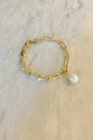 Lucy Paperclip and Pearl Bracelet | Modern Gold-Filled Chain Link with Freshwater Pearl | By Pearly Girls