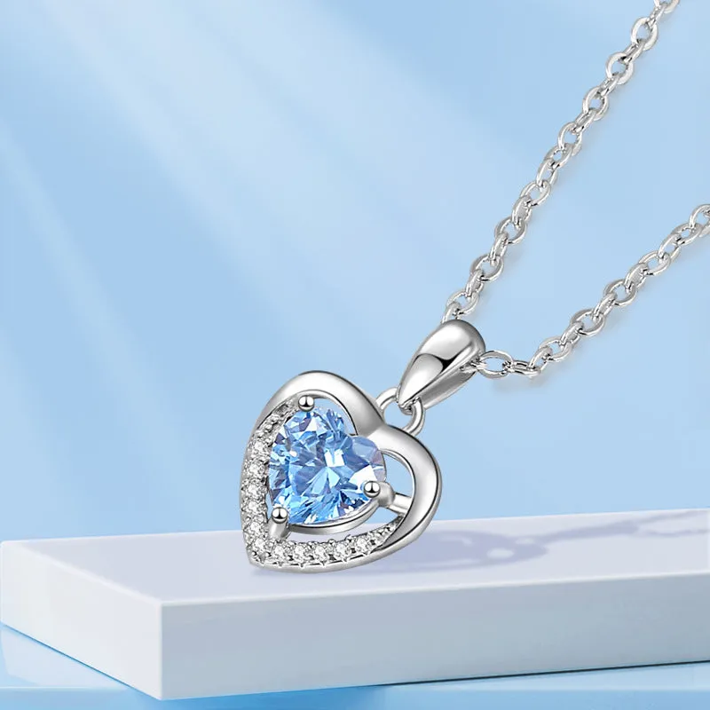 Luxury 925 Sterling Silver Heart Necklace - Rhinestones Gift Jewelry for Women