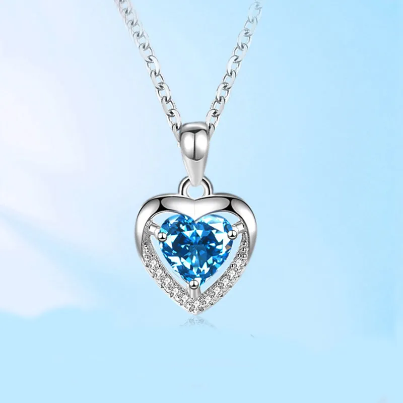 Luxury 925 Sterling Silver Heart Necklace - Rhinestones Gift Jewelry for Women