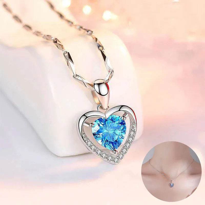 Luxury 925 Sterling Silver Heart Necklace - Rhinestones Gift Jewelry for Women