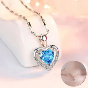 Luxury 925 Sterling Silver Heart Necklace - Rhinestones Gift Jewelry for Women